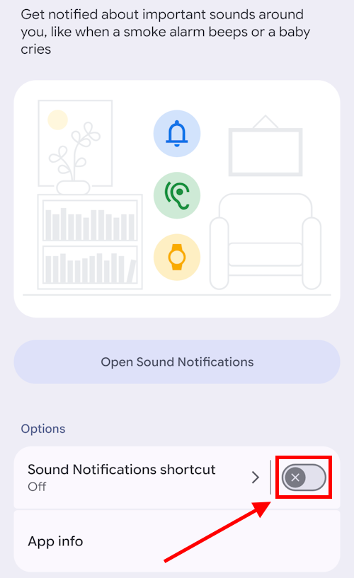 Tap the toggle switch for Sound notifications shortcut to turn it on